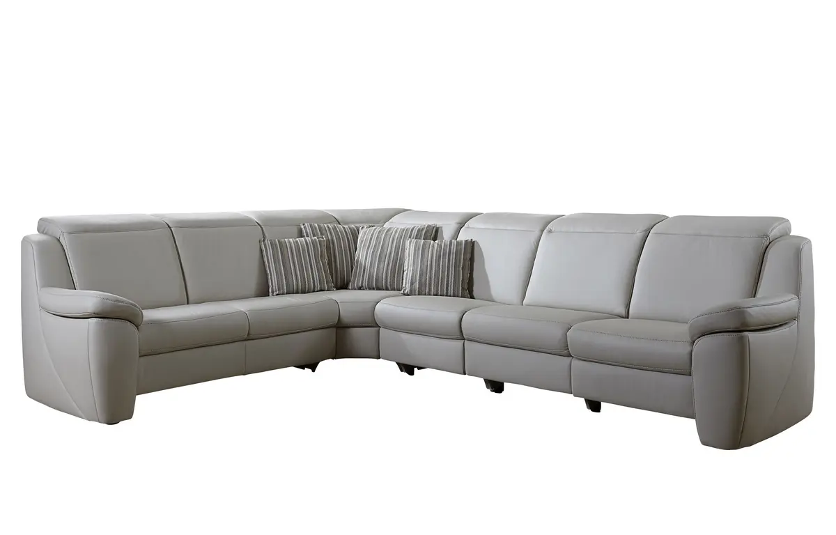 Wohnlandschaft - 2-Sitzer, Winkelecke mit 3-Sitzer, Leder, Seidengrau