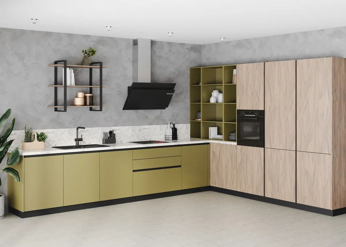 L-Küche 54.160 5 523, Olivgelb samtmatt Lack