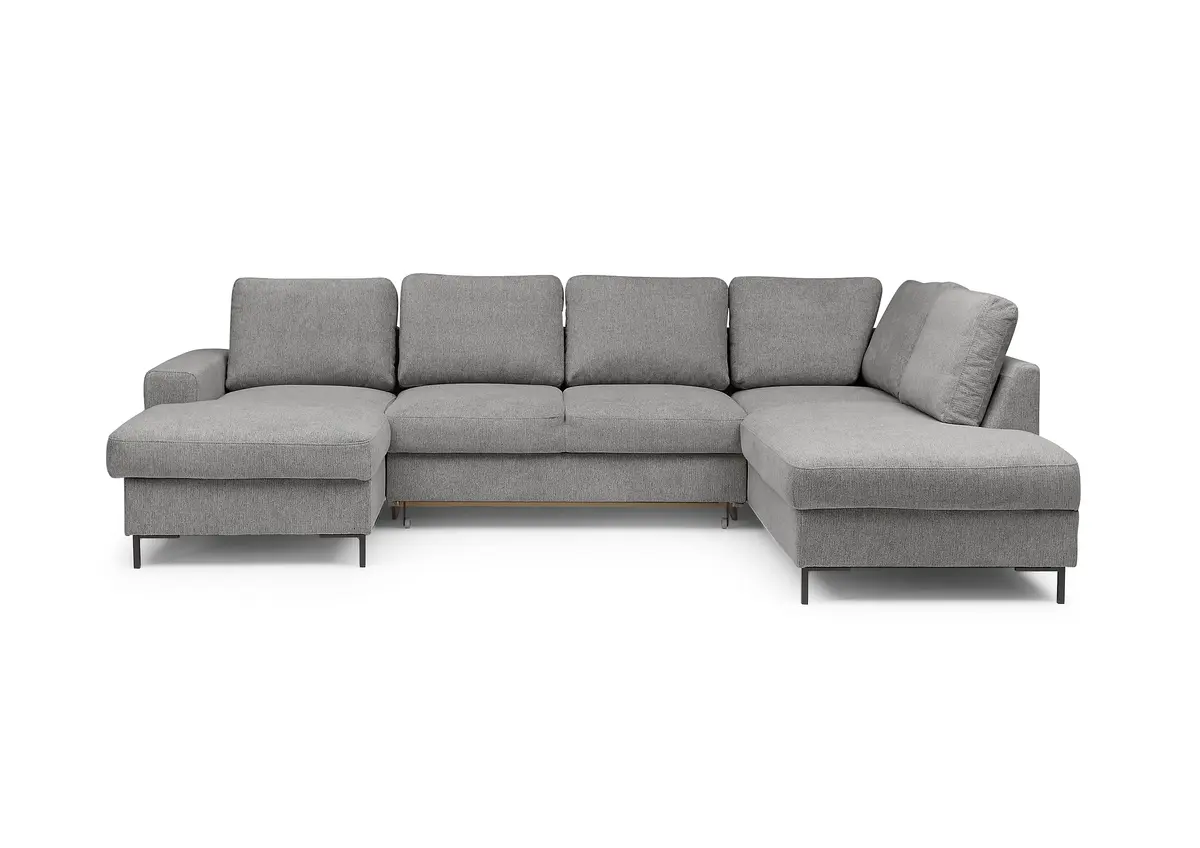 Wohnlandschaft - Longchair links mit 2-Sitzer und Ecke rechts, Stoff, Grau