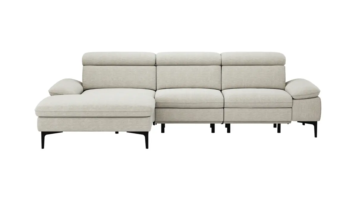 Ecksofa Felipa - Longchair links mit 2,5-Sitzer inkl. Armlehne verstellbar und Rückenlehne/Sitztiefe verstellbar (motorisch), Stoff, Natur