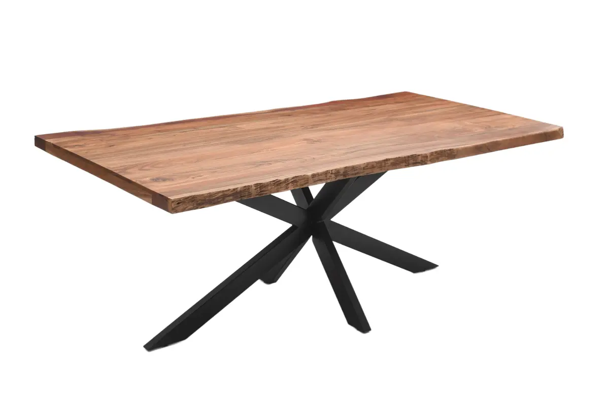 Esstisch - LB ca. 220x100 cm, Akazie massiv, Baumkante, Schwarz