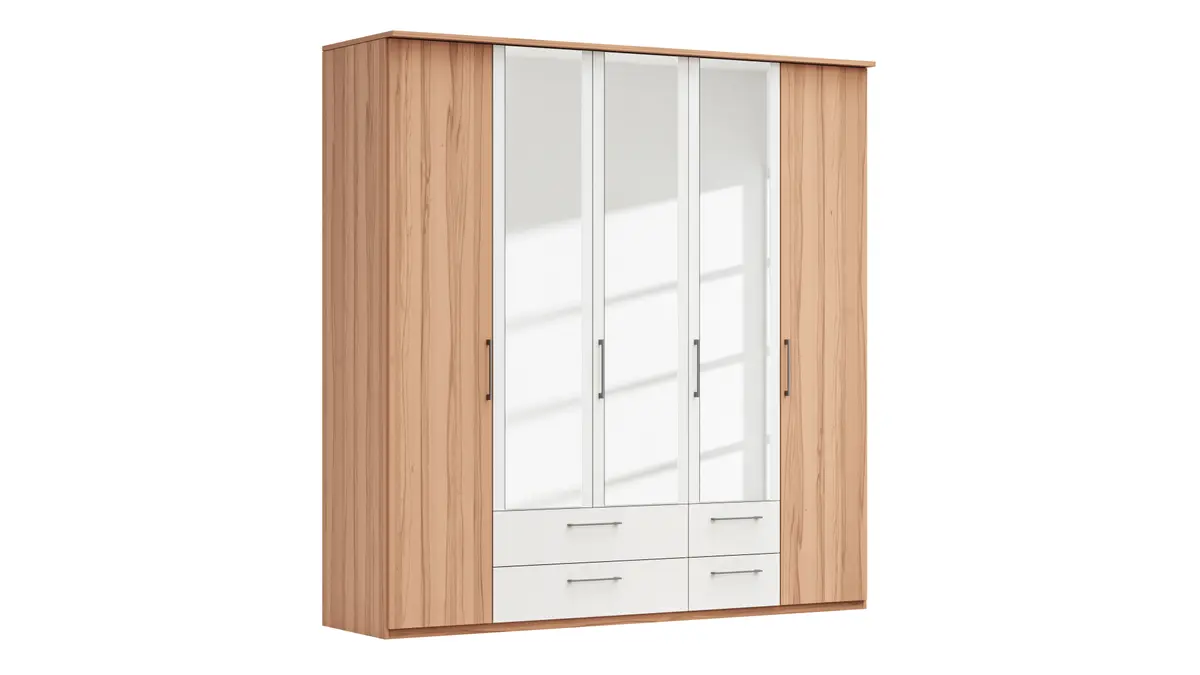 Drehtürenschrank Viana - B. ca. 225 cm, Furnier, Kernbuche, Weiß