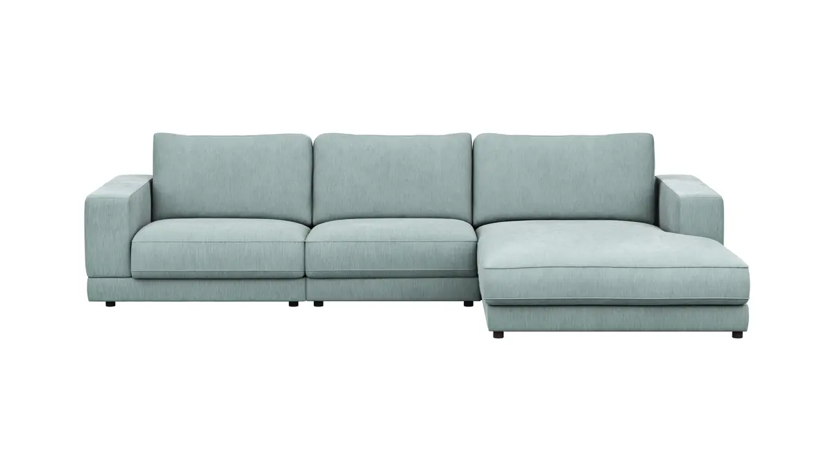 Ecksofa Juni - 2-Sitzer mit Longchair rechts, Stoff, Hellblau