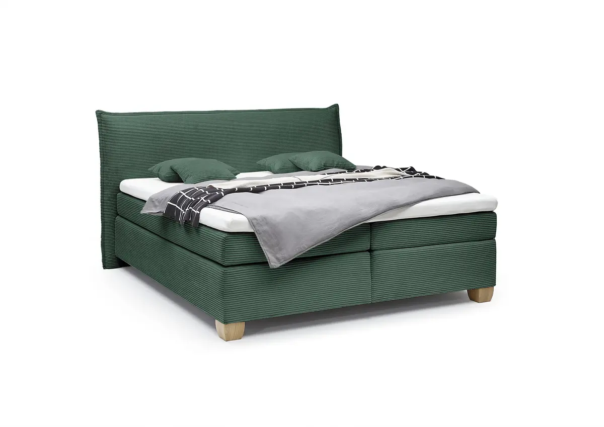  Boxspringbett HADAI- Liegefläche ca. 180x200 cm, Stoff, Opalgrün, Bonell, Inkl. Topper
