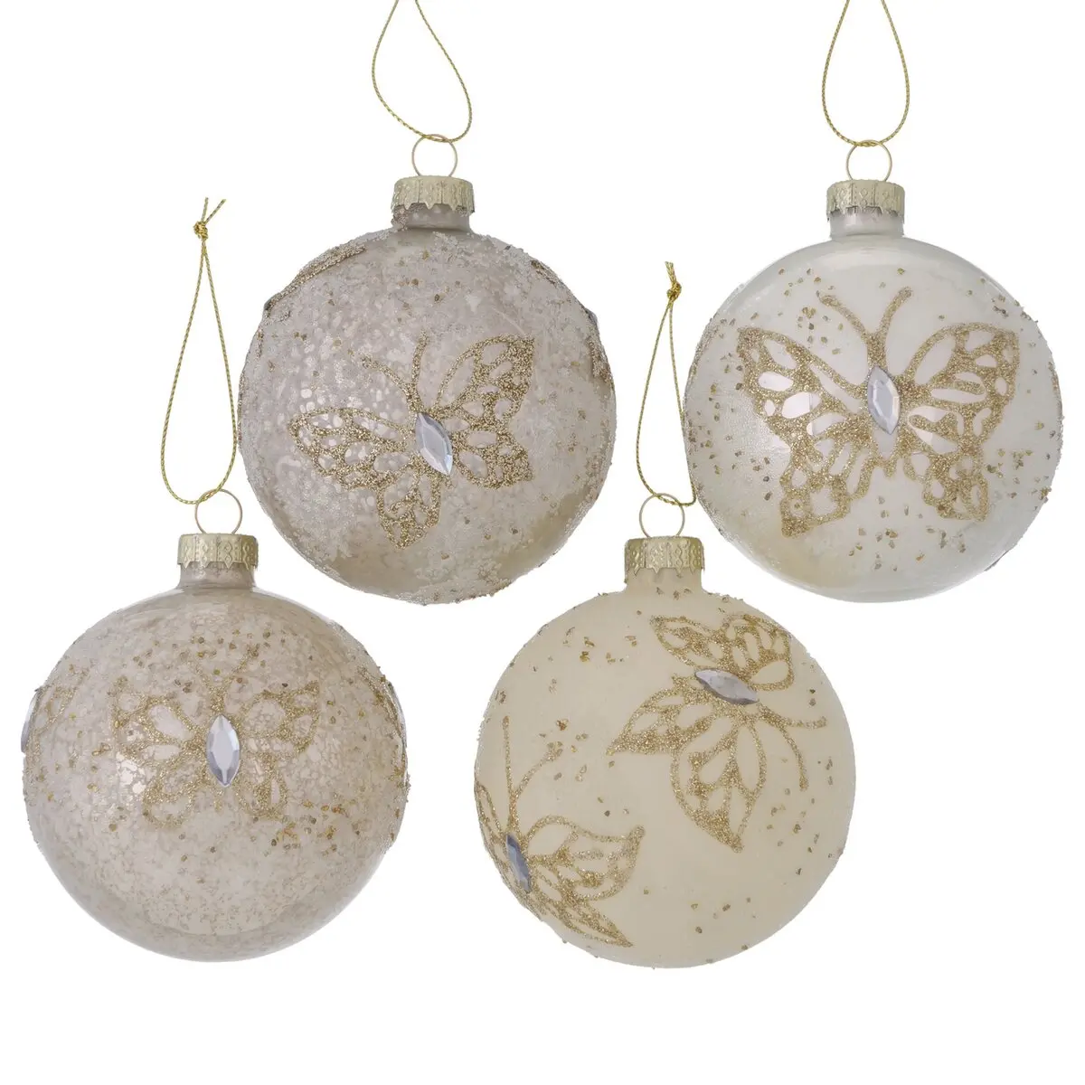 Weihnachtskugel, D ca. 8 cm, cremeweiß/goldfarben/beige