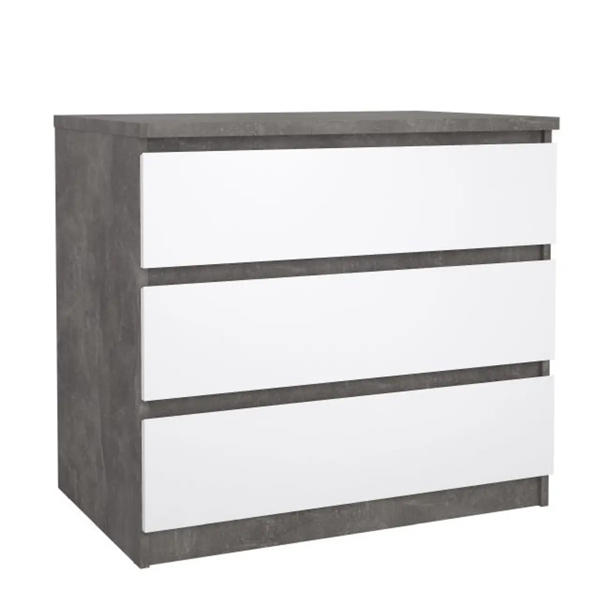Kommode - B ca. 77 cm, Betonoptik, Weiß Hochglanz