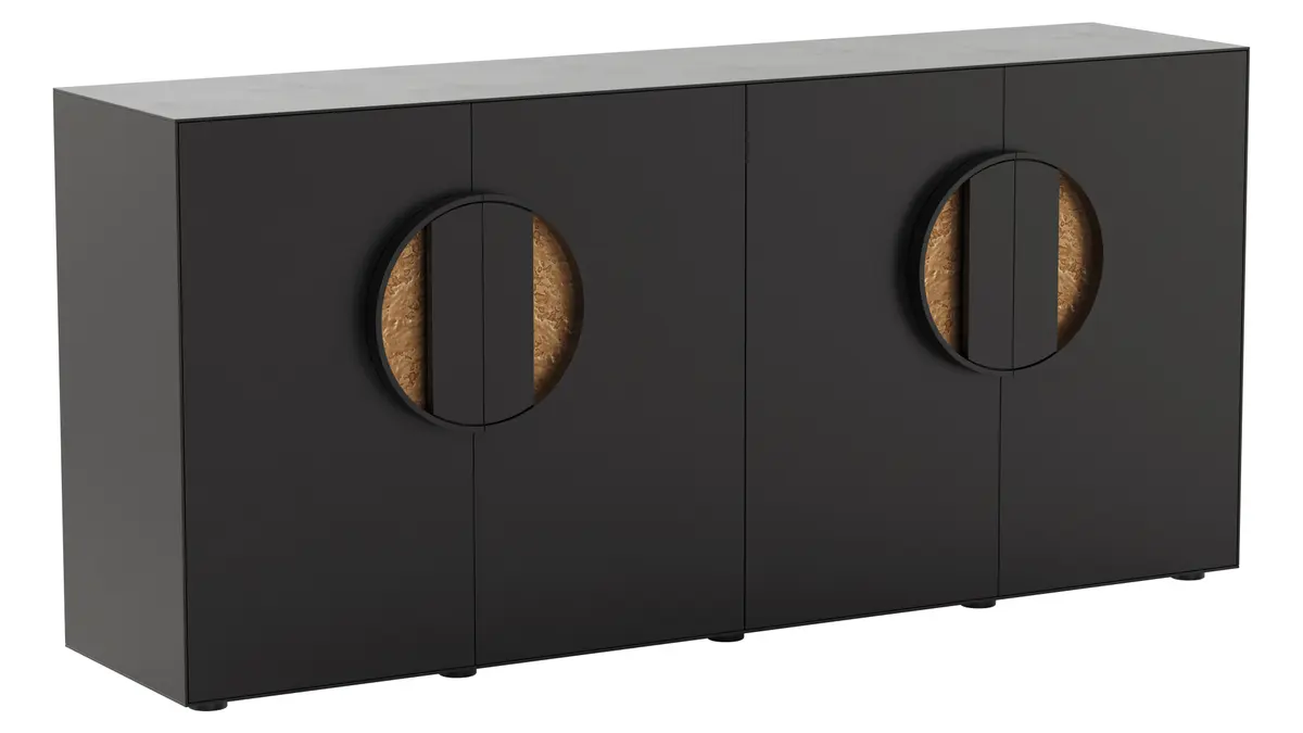 Sideboard Jyn - BHT ca. 197x91x46 cm, Lack, Schwarz, Bodenstehend