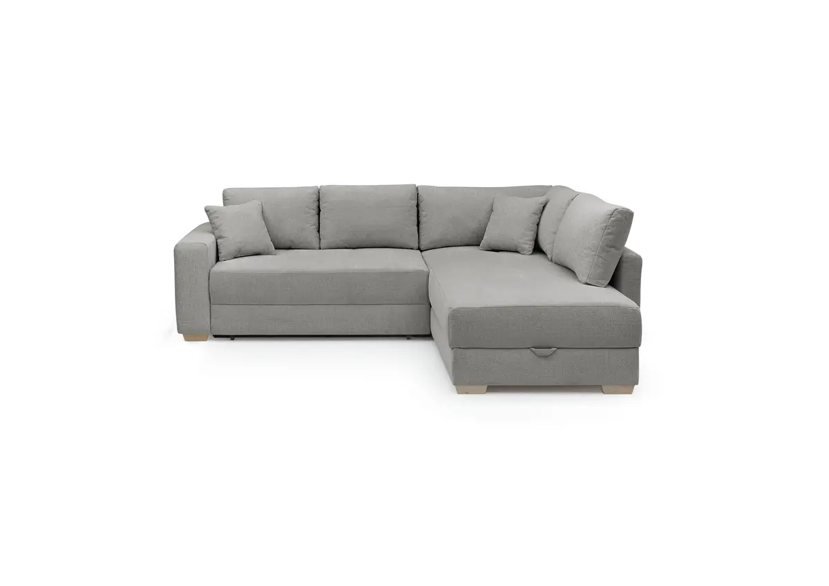 Ecksofa Jyte - 2-Sitzer mit Ecke rechts, Schlaffunktion mit Bettkasten, Stoff, Grau