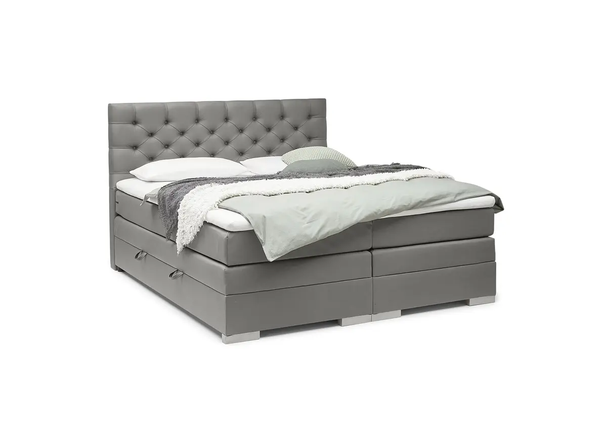 Boxspringbett SANDRIN E- Liegefläche ca. 180x200 cm, Stoff, Taupe, inkl. Stauraum