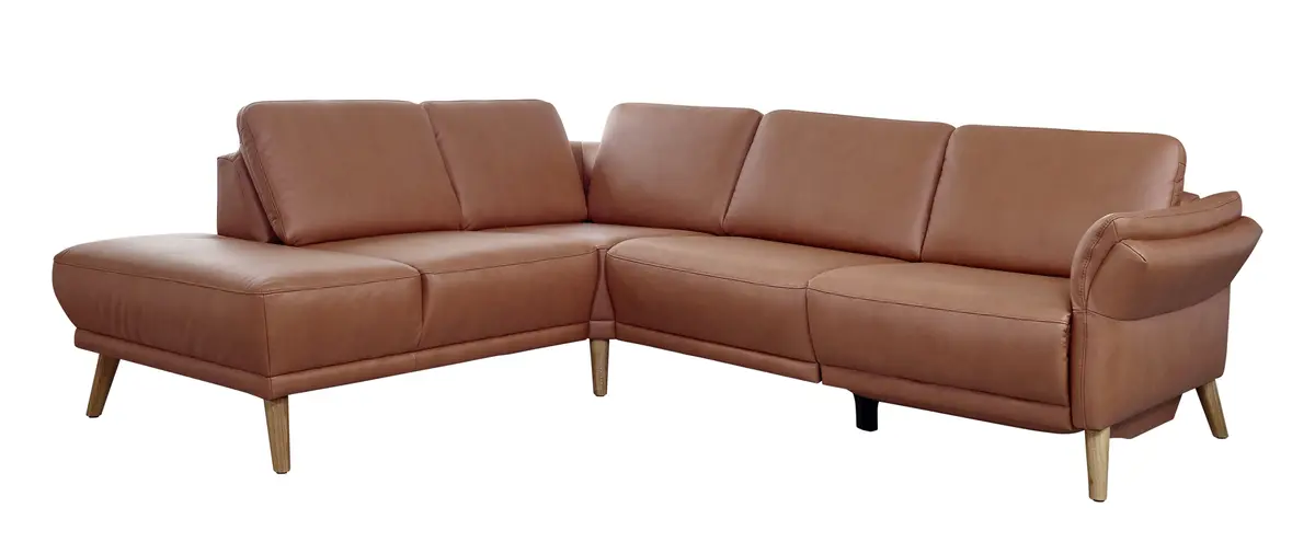 Ecksofa - Ecke links mit 2-Sitzer, Rückenlehne/Armlehne verstellbar, Stoff, Cognac