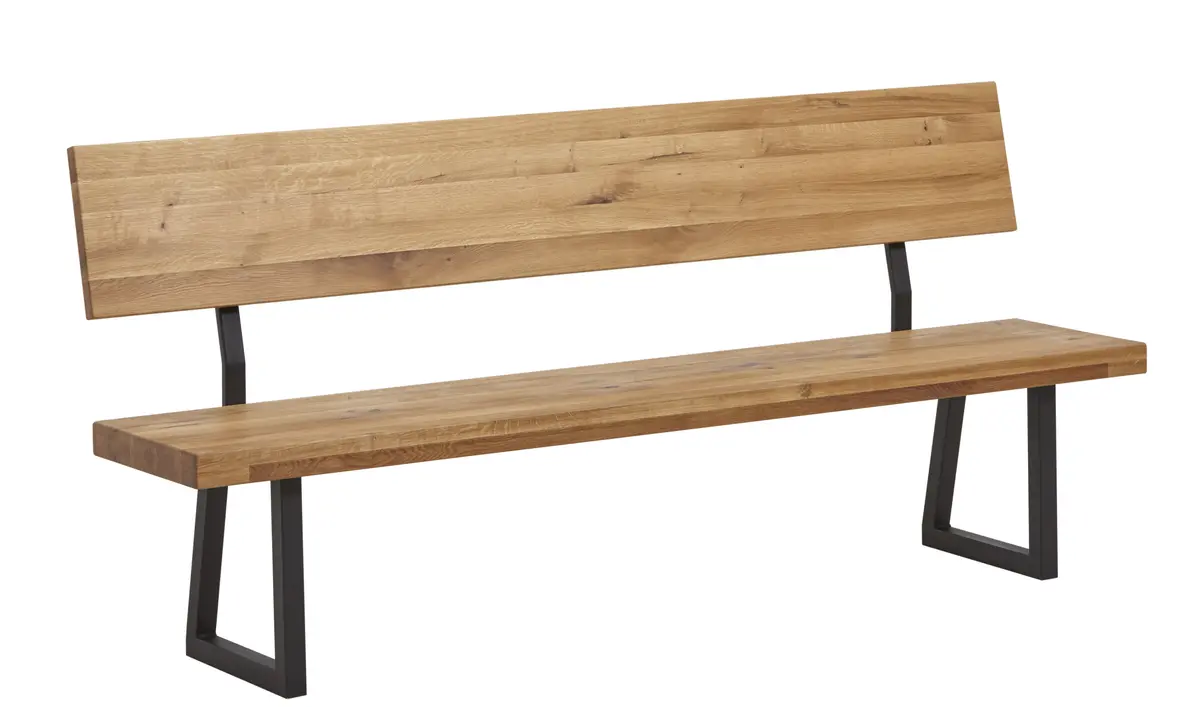 Holzbank Clifton - mit Rückenlehne, Breite ca. 200cm, Wildeiche massiv, natur