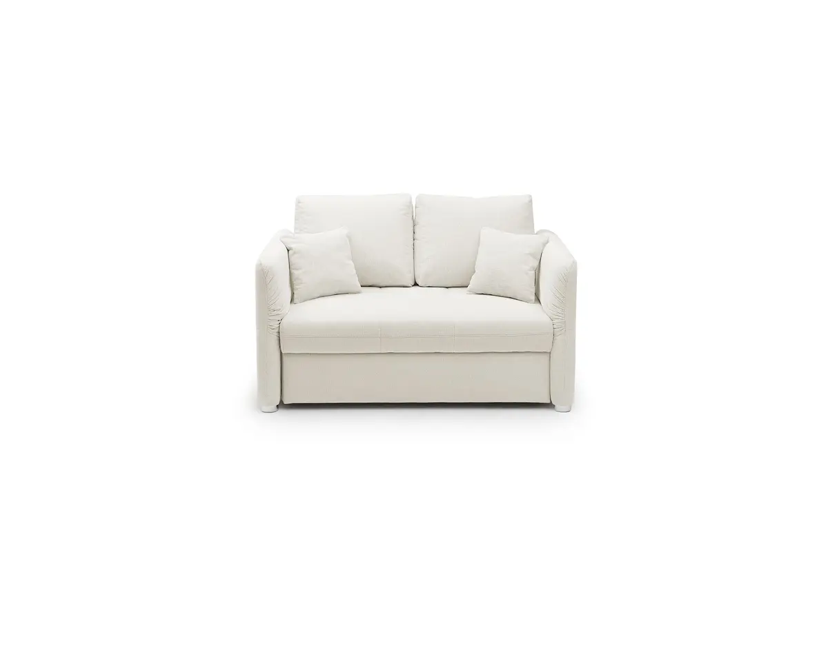 Sofa JORDEN - 1,5-Sitzer inkl. Schlaffunktion mit Bettkasten, verstellbare Armlehnen, Stoff, Creme