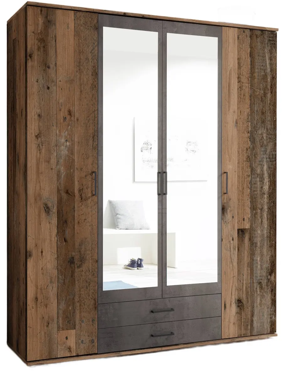 Drehtürenschrank- B ca. 160 cm, Vintage Dekor , Spiegel, Anthrazit