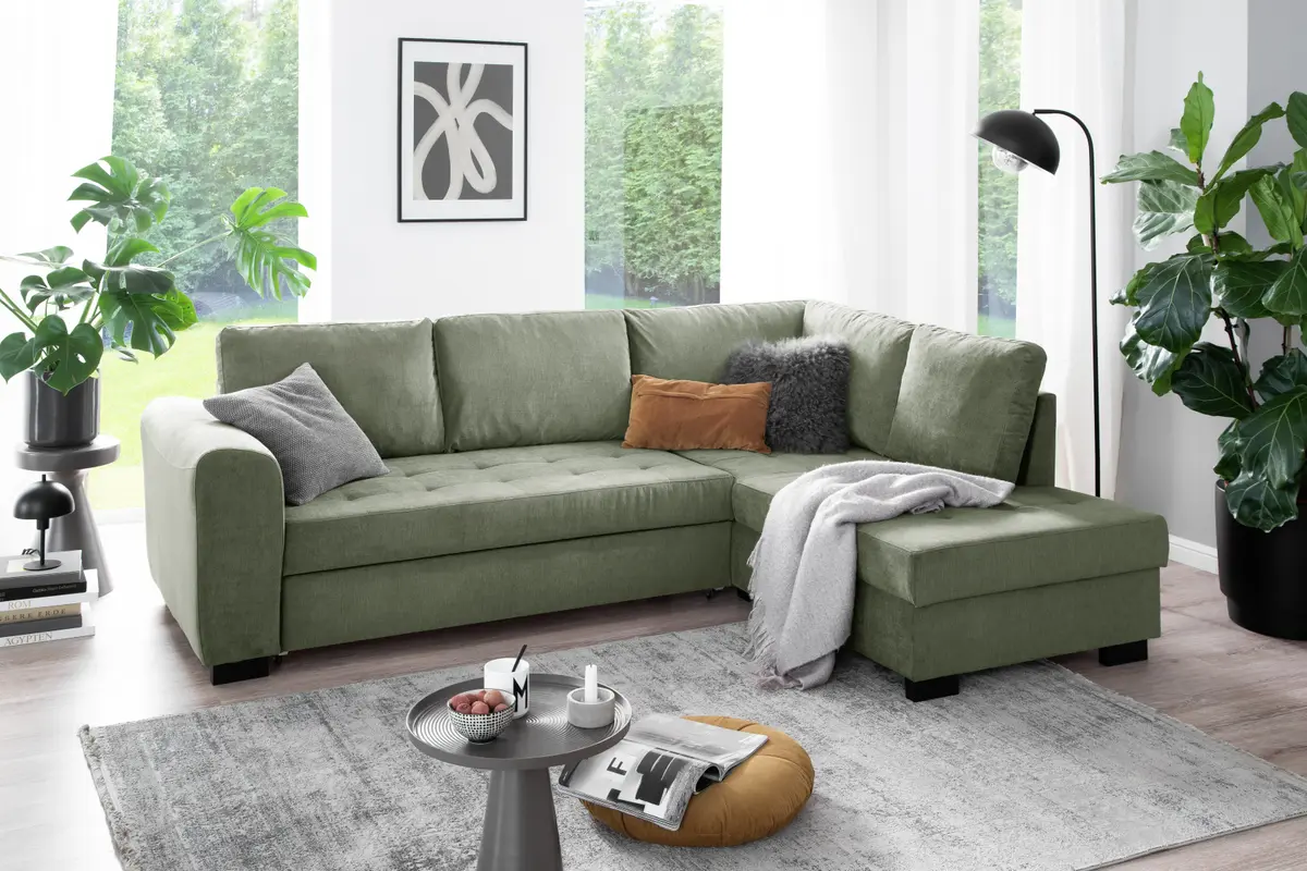 Ecksofa - 2-Sitzer, Ecke rechts, Stoff, Grün