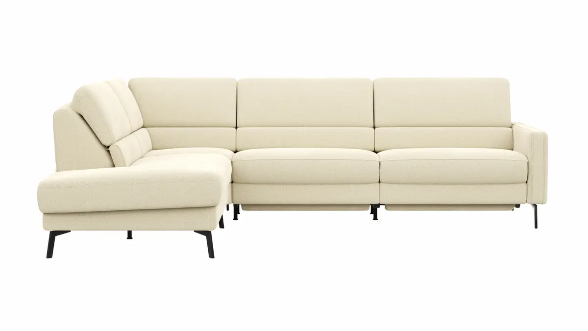 Ecksofa Valera - Ecke mit 3-Sitzer rechts inkl. Rückenlehne verstellbar und Relaxfunktion motorisch, Stoff, Natur