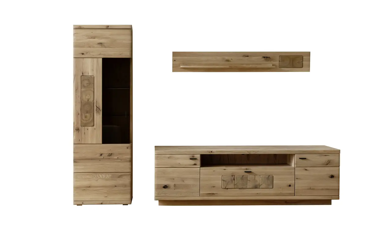 Wohnwand - mit Hirnholz Applikation, Balkeneiche, massiv