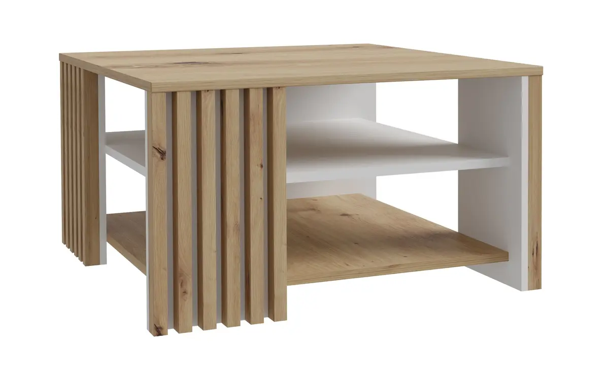 Couchtissch FLORISS- LB ca. 80x80 cm, Eiche Dekor, Weiß