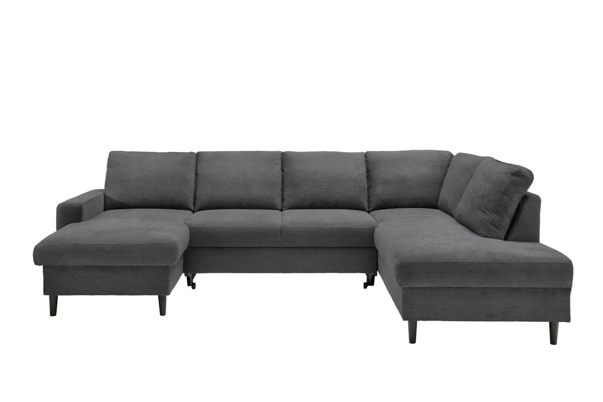 Wohnlandschaft - Longchair mit 2-Sitzer und Ecke rechts, Liegefunktion, Stoff, Anthrazit