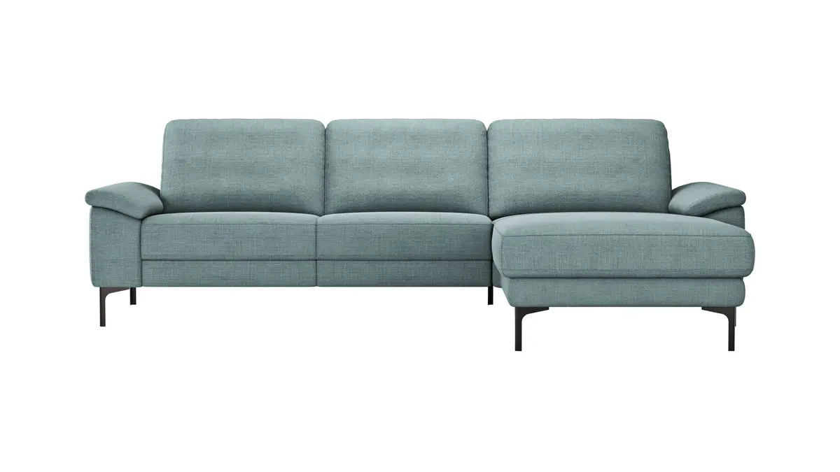 Ecksofa Anna - 2,5-Sitzer mit Longchair rechts, Relaxfunktion/Sitzvorzug motorisch, Stoff, Aqua