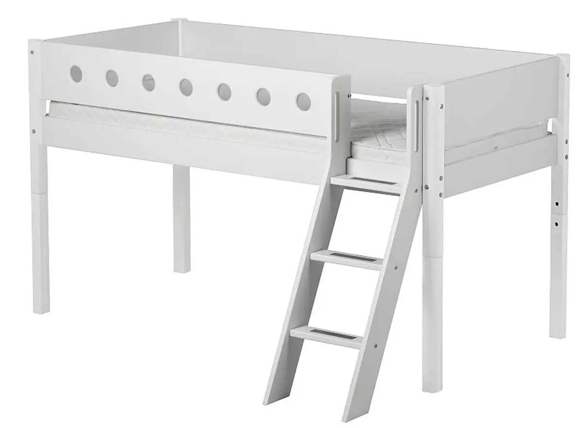 Hochbett - Liegefläche ca. 90x200 cm, Birke, Massiv, Weiß