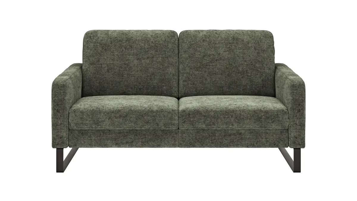 Sofa Enna - 2,5-Sitzer, Armlehne A, Stoff, Olivgrün, Kufe, Schwarz