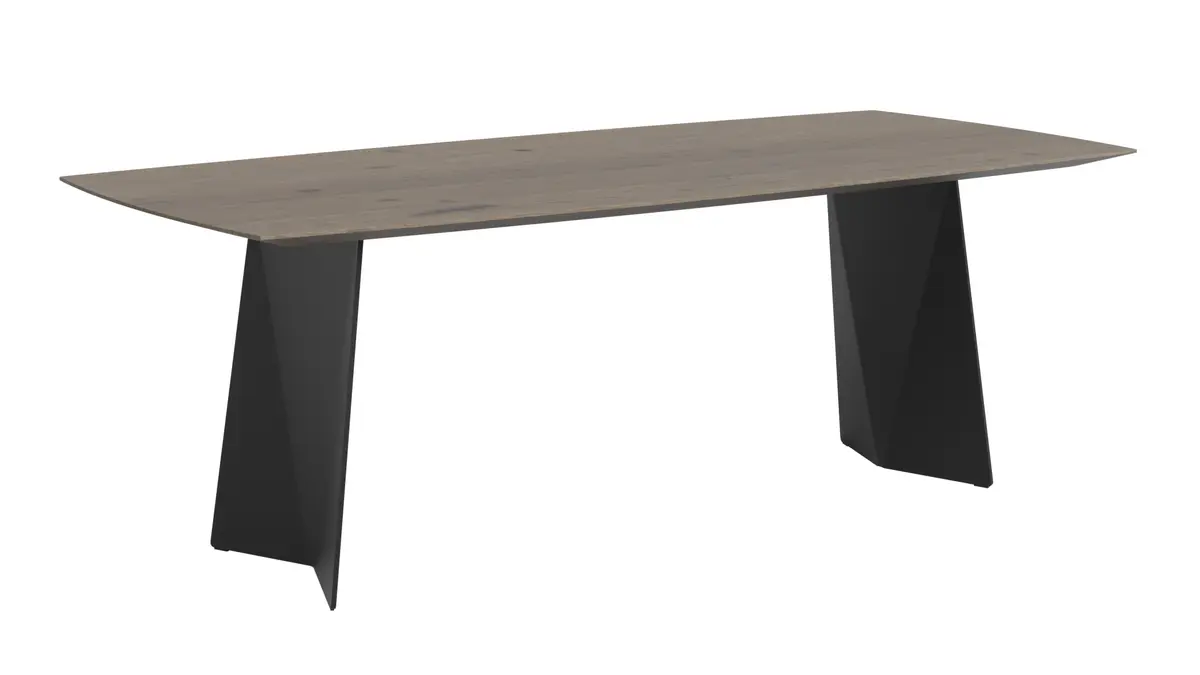 Esstisch 3100 - LB ca. 220x100 cm, Asteiche massiv, Geräuchert, Bianco, Stahlwange, Schwarz