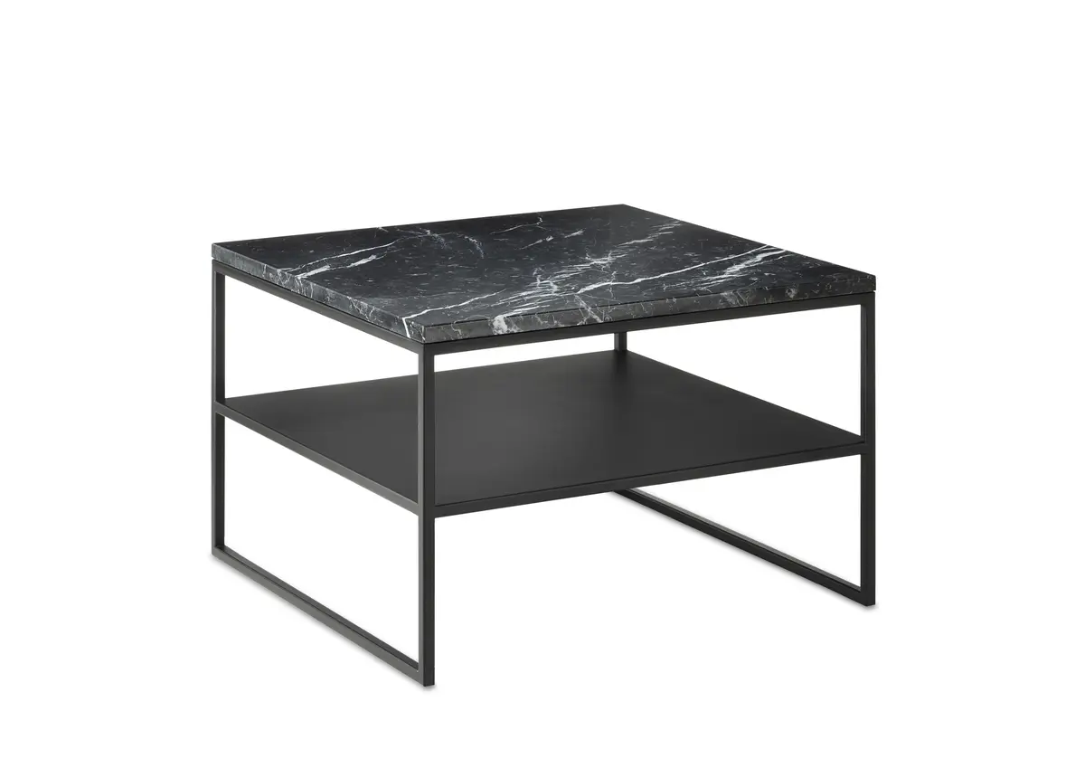 Couchtisch Kai - mit Ablage, LBH ca. 65x65x42 cm, Marmor, Schwarz