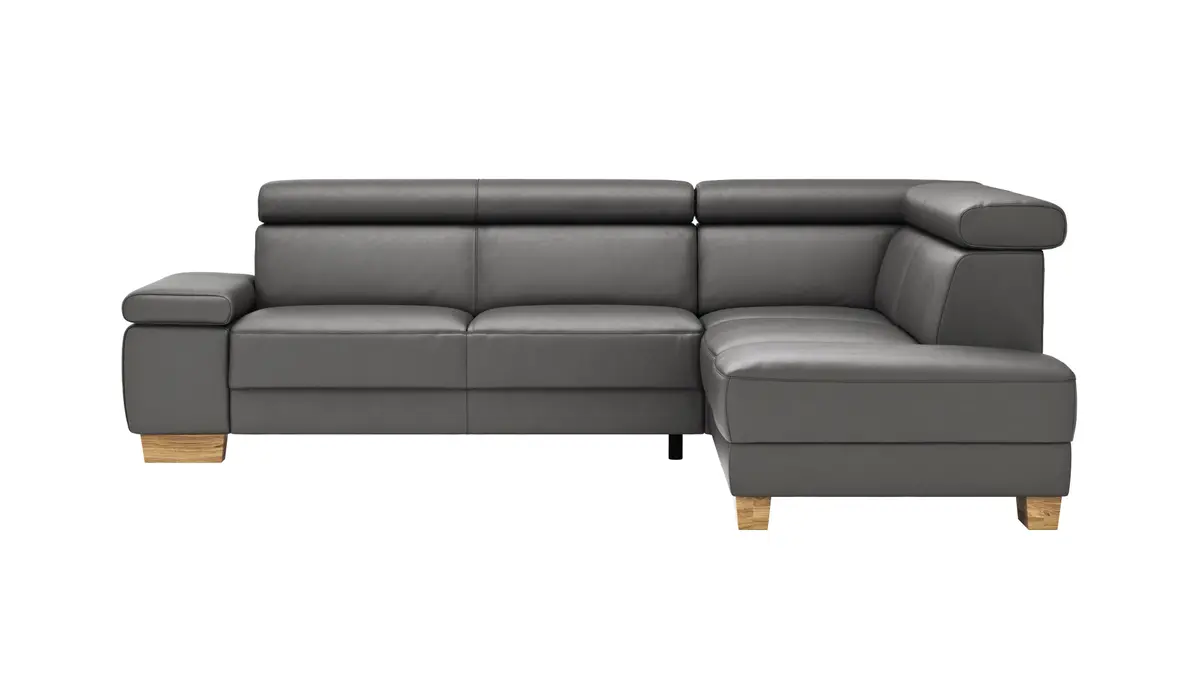 Ecksofa Philadelphia - 2,5-Sitzer mit Ecke rechts inkl. Kopfteil verstellbar, Leder, Anthrazit