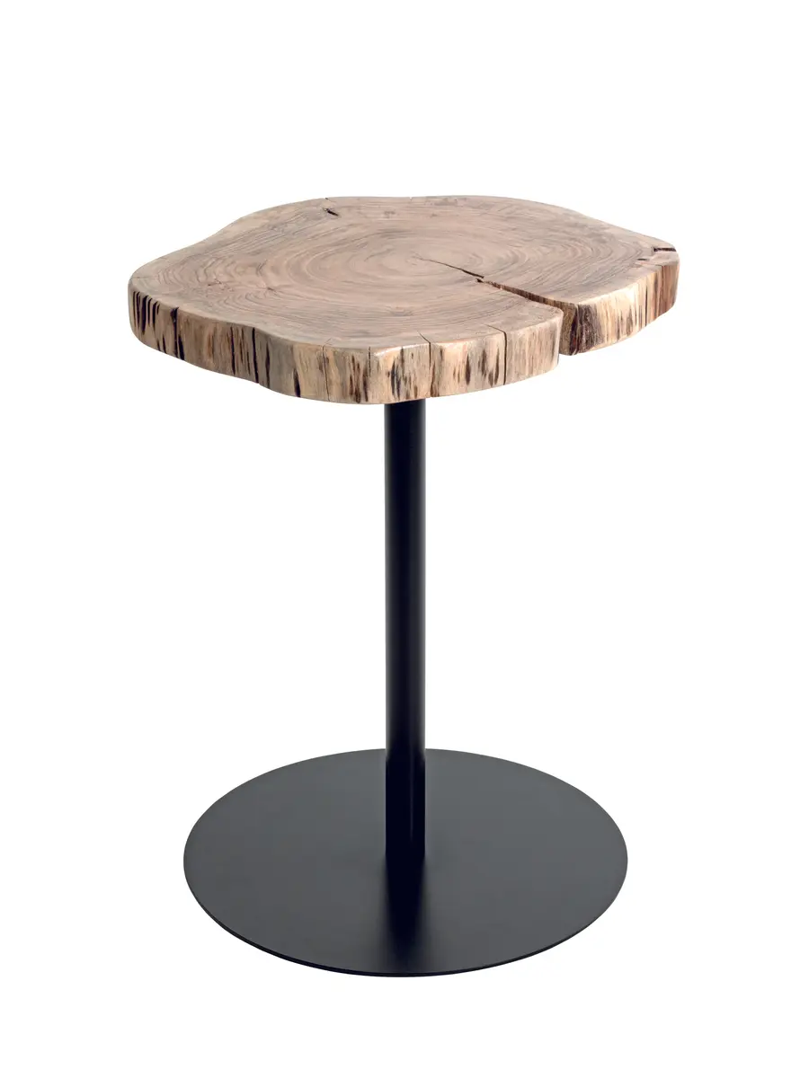 Beistelltisch - Ø/H ca. 40x50 cm, Akazie massiv naturbelassen, Schwarz