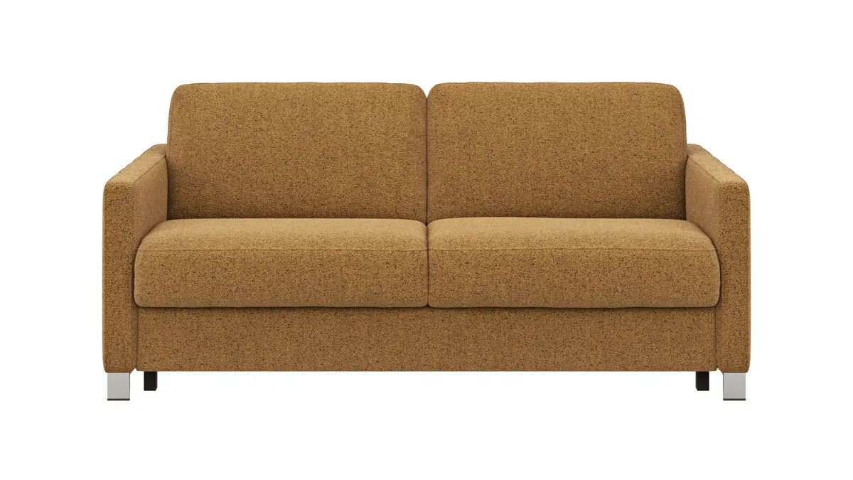 Sofa Nuoro - 2,5-Sitzer inkl. Schlaffunktion, Armlehne schmal, Stoff, Cognac