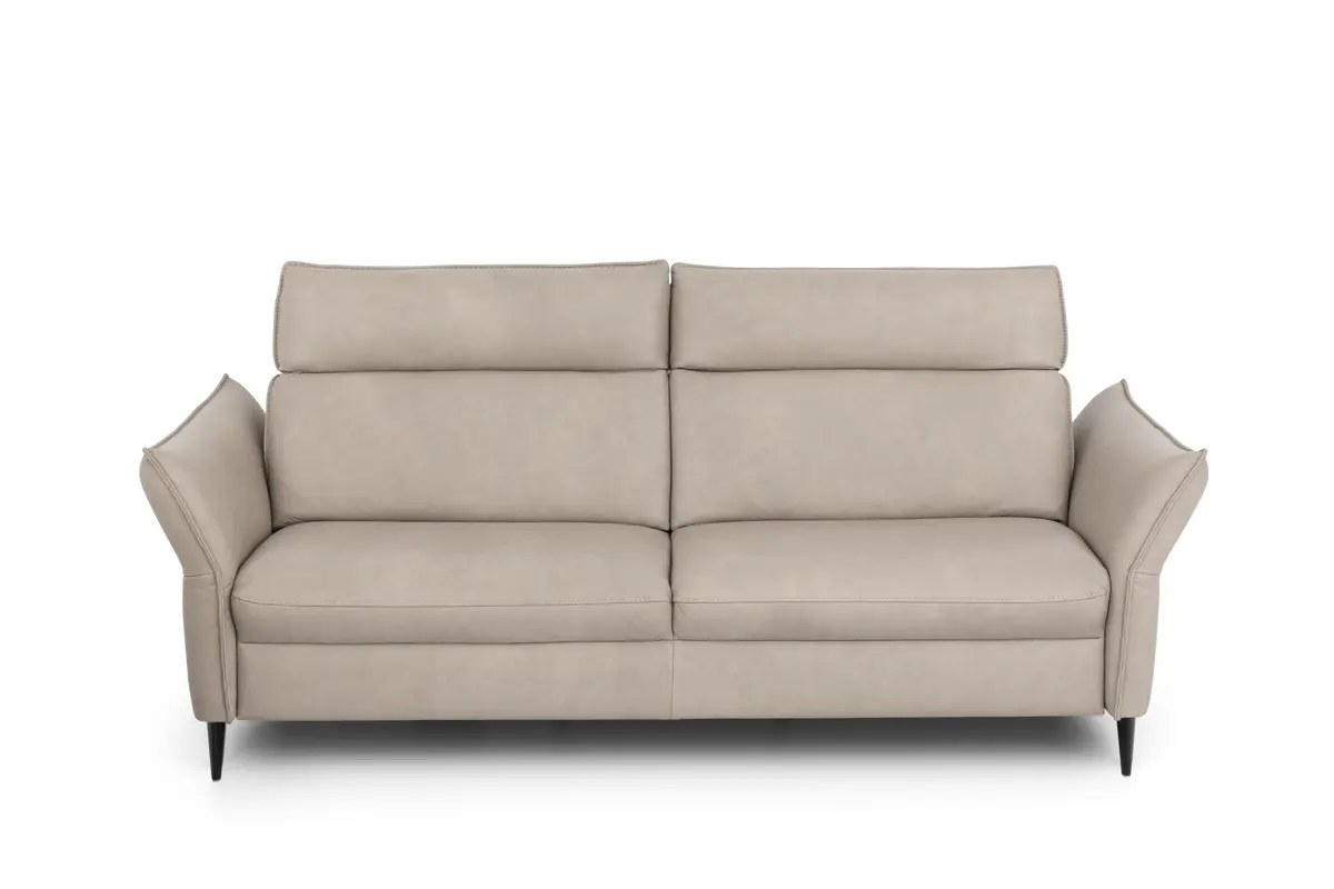 Sofa - 3-Sitzer, Kopfteil verstellbar, Leder, Creme
