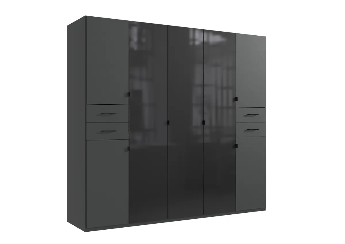Drehtürenschrank- B ca. 225 cm, Graphit, Glas, Schwarz