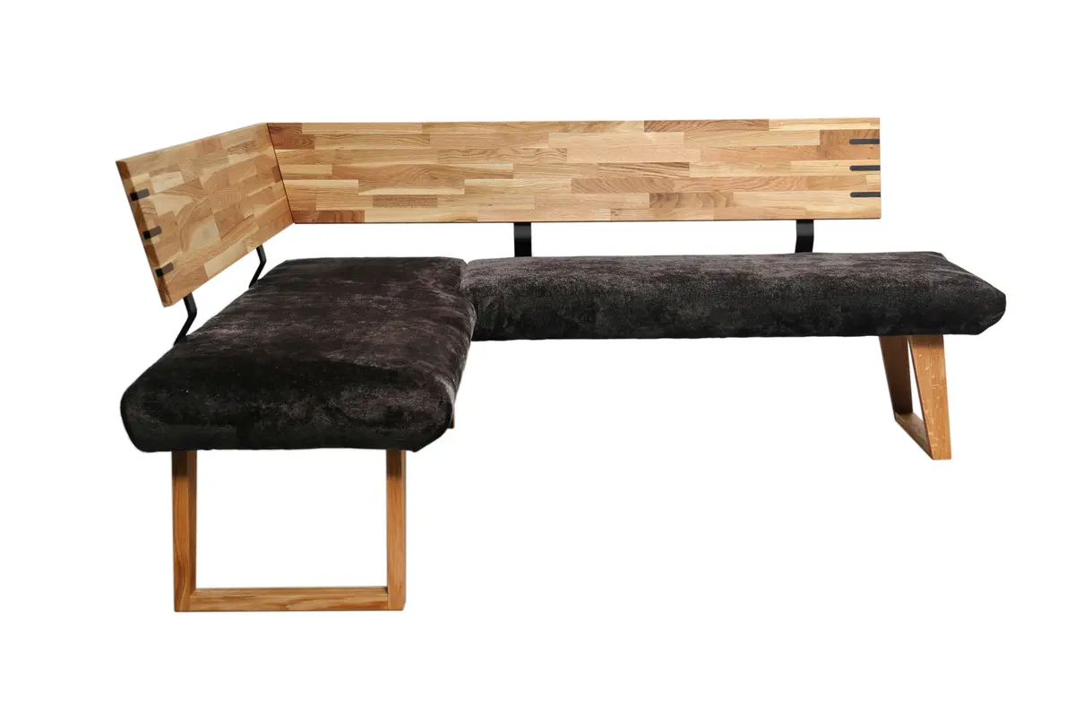 Eckbank - LB ca. 167x192 cm, Stoff, Anthrazit, Eiche massiv
