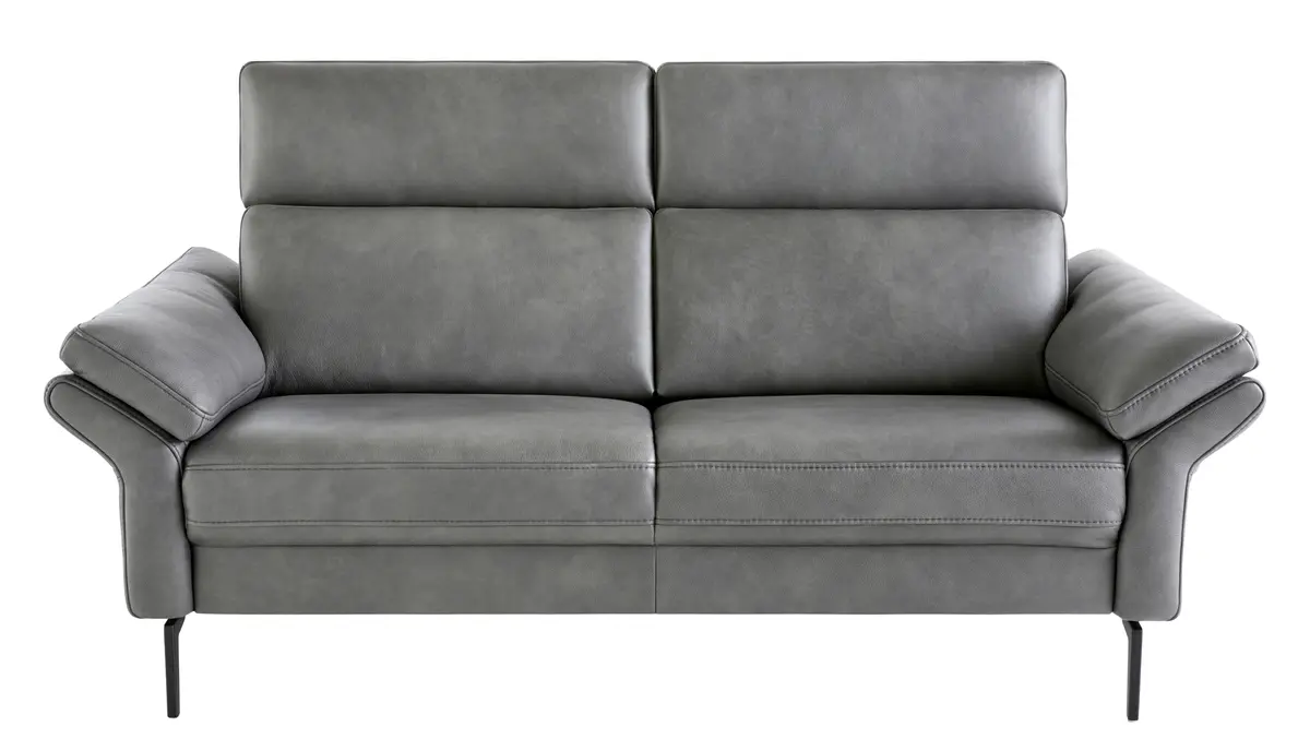 Sofa Atella - 2,5 Sitzer inkl. motorischem Sitzvorzug, Kopfteilverstellung, Leder, Anthrazit