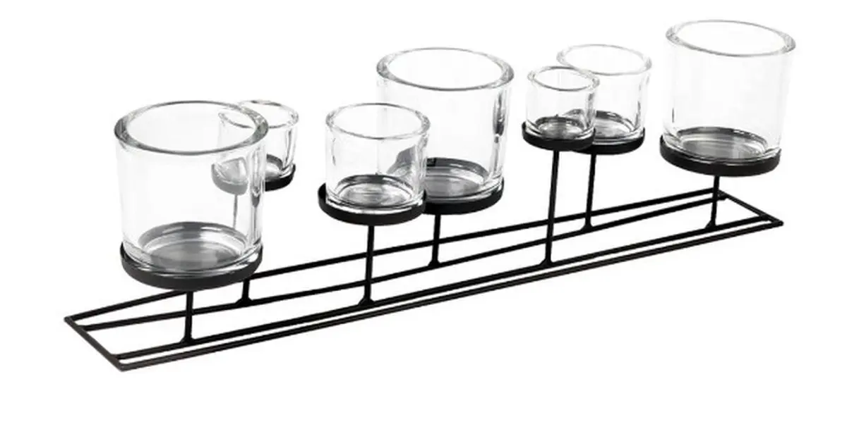 Windlicht - Eisen/Glas, Länge ca. 70 cm, Schwarz