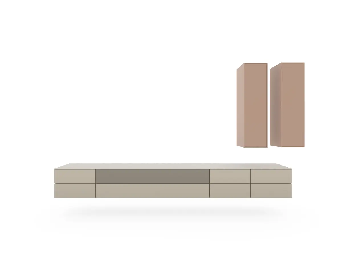 Wohnwand 3900 - Hängend, Lack matt, Kaschmir, Helles Rosa