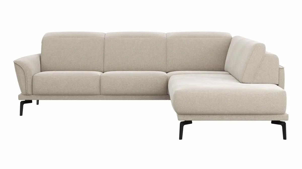 Ecksofa Amadena - 2-Sitzer mit Ecke rechts inkl. Kopfteilverstellung und Sitzvorzug, Stoff, Creme