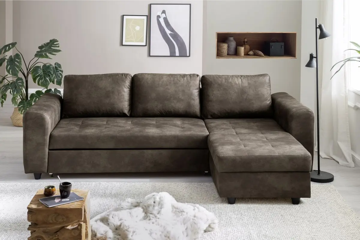 Ecksofa - 2-Sitzer, Ecke rechts, Stoff, Dunkelbraun