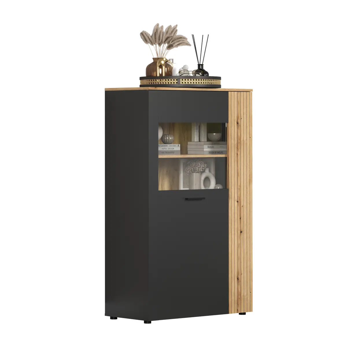 Highboard - B ca. 90 cm, Anthrazit, Eiche Coast Evoke Nachbildung