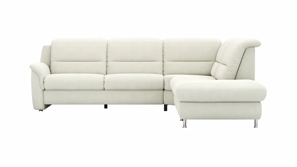 Ecksofa Cornella Plus - 2-Sitzer links mit Ecke und Abschlussteil rechts, Stoff, Creme