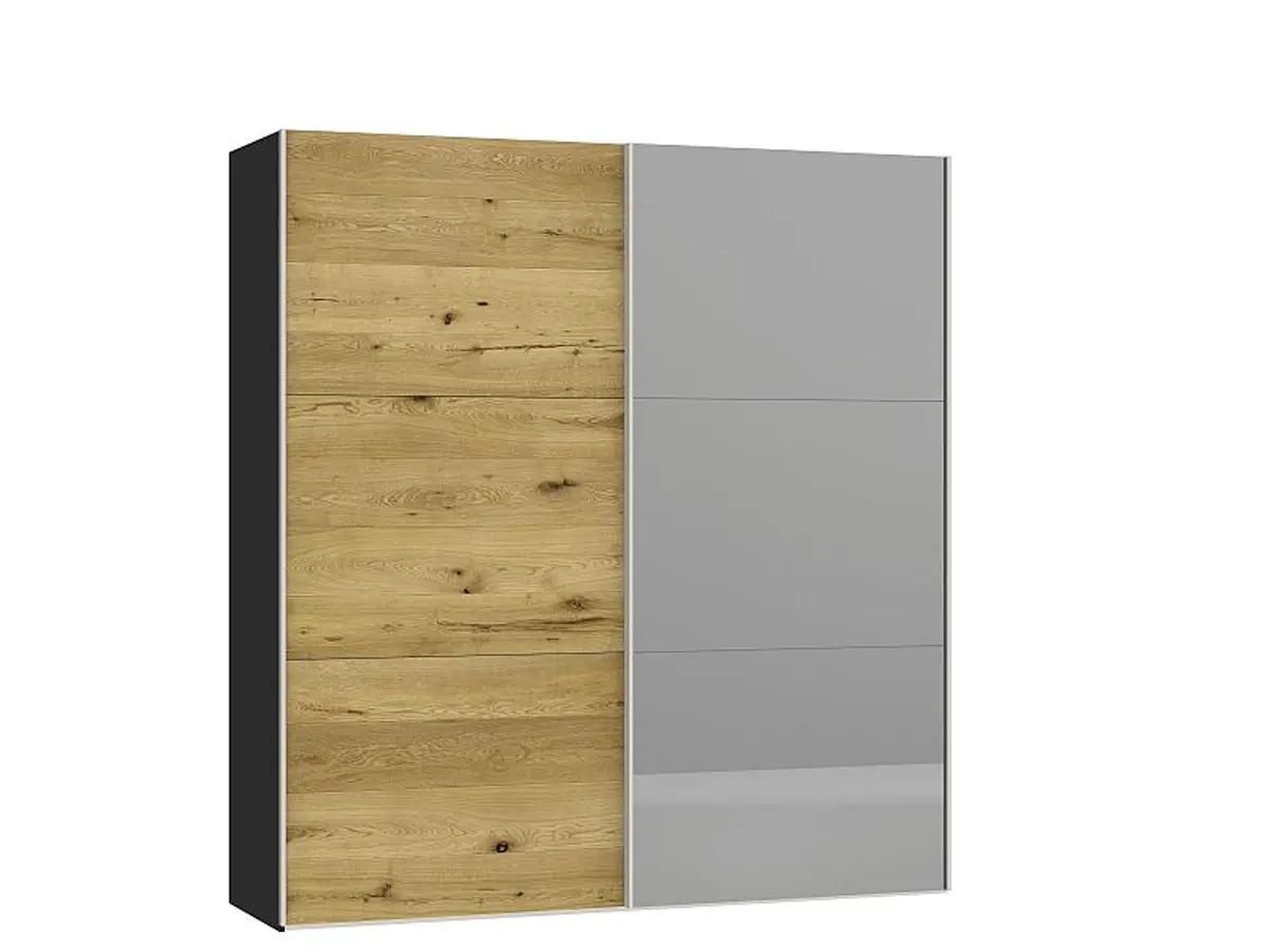 Schwebetürenschrank JOIN IT- B ca. 202 cm., Schwarz, Echtholz, Eiche, Spiegel, Dunkel