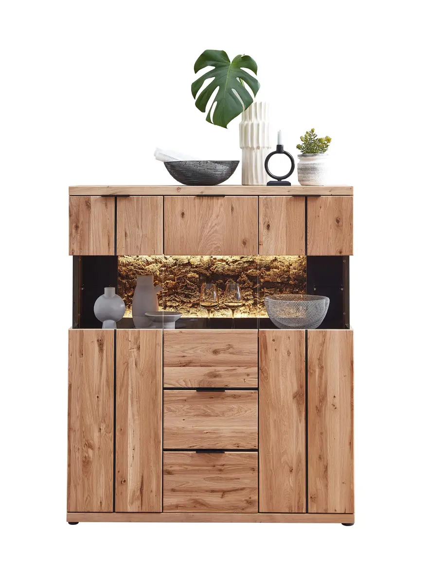 Highboard - mit Beleuchtung, Wildeiche teilmassiv