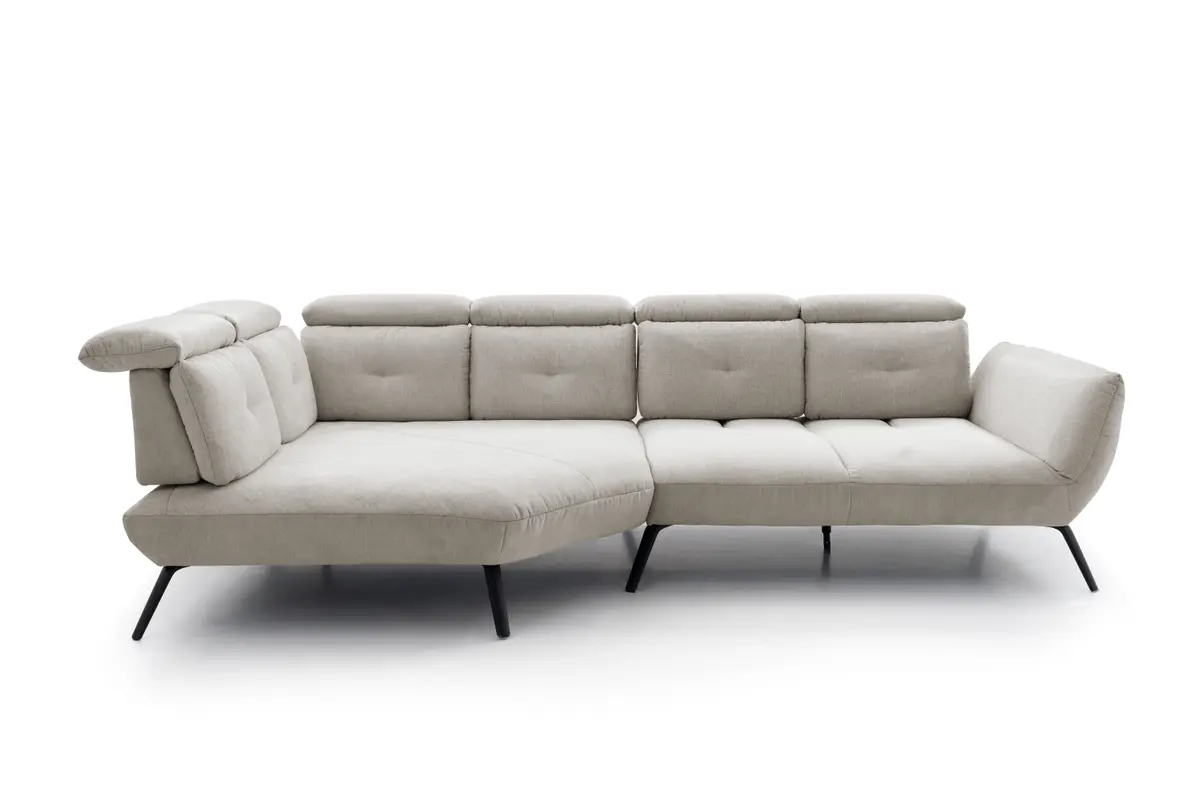 Ecksofa - Ecke links mit 2-Sitzer, Rückenlehne verstellbar, Stoff, Silbergrau