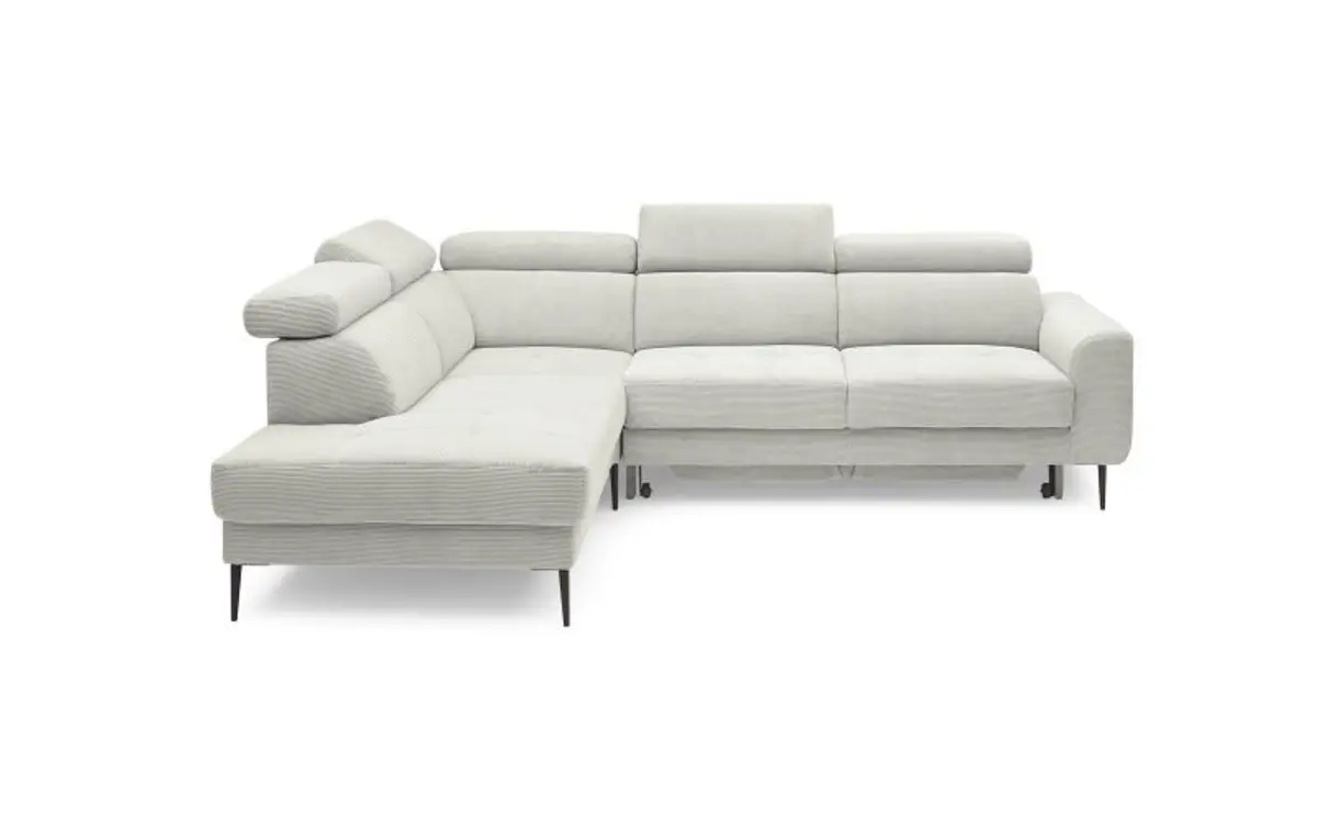 Ecksofa CHARIS - Ecke links, 2-Sitzer inkl. Schlaffunktion und Bettkasten, Microfaser, Creme