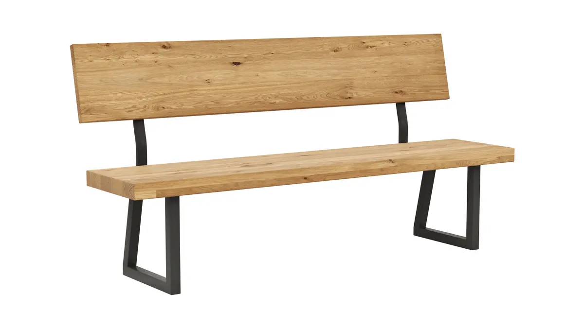 Holzbank Clifton - mit Rückenlehne, Breite ca. 180cm, Wildeiche massiv, natur