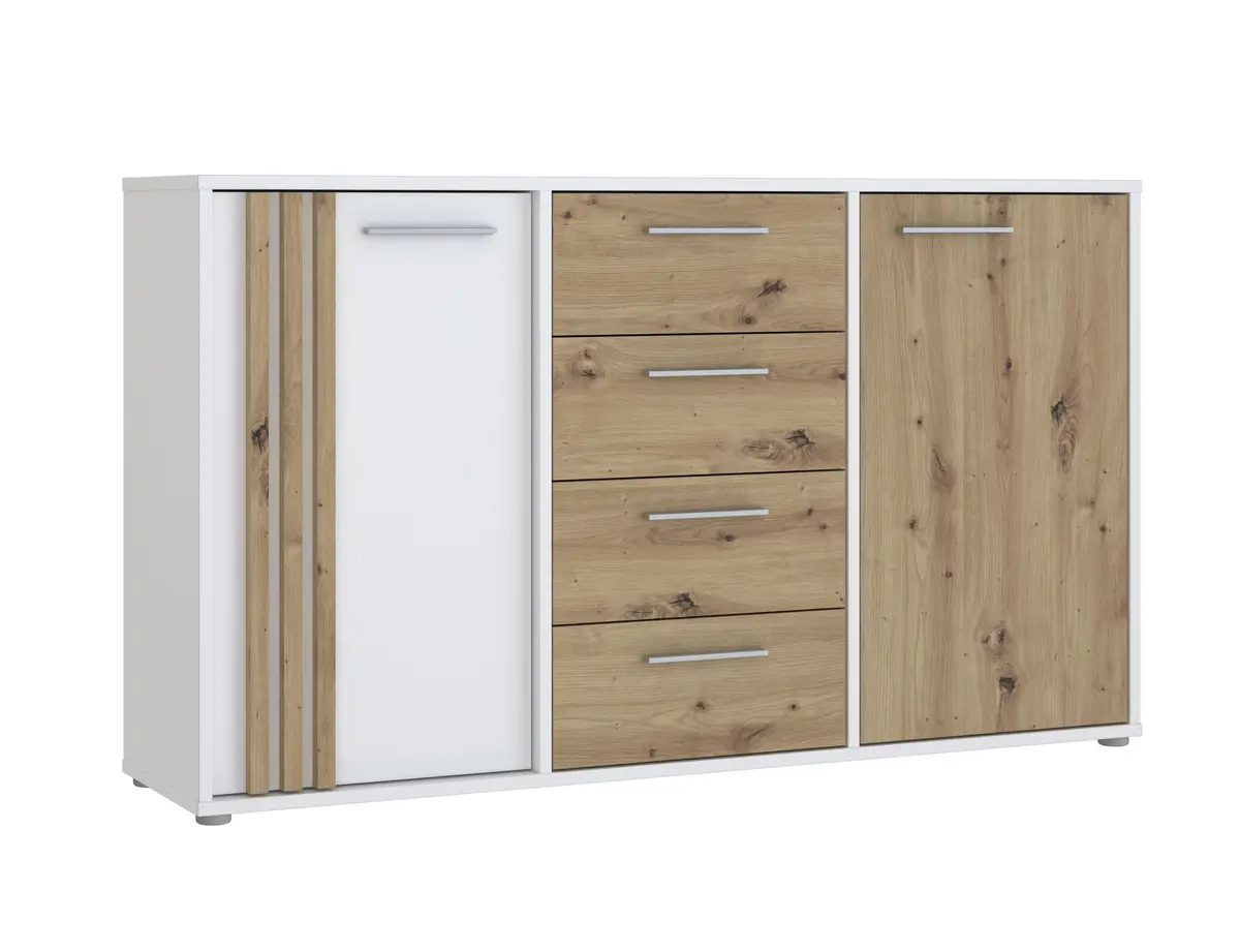 Sideboard FLORISS- Weiß, Eiche Dekor