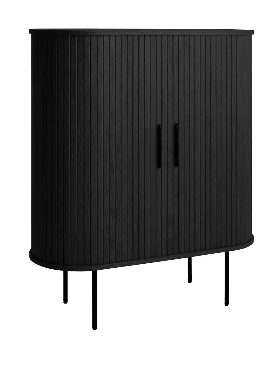 Highboard - B ca. 100 cm, Eiche Furnier, Schwarz