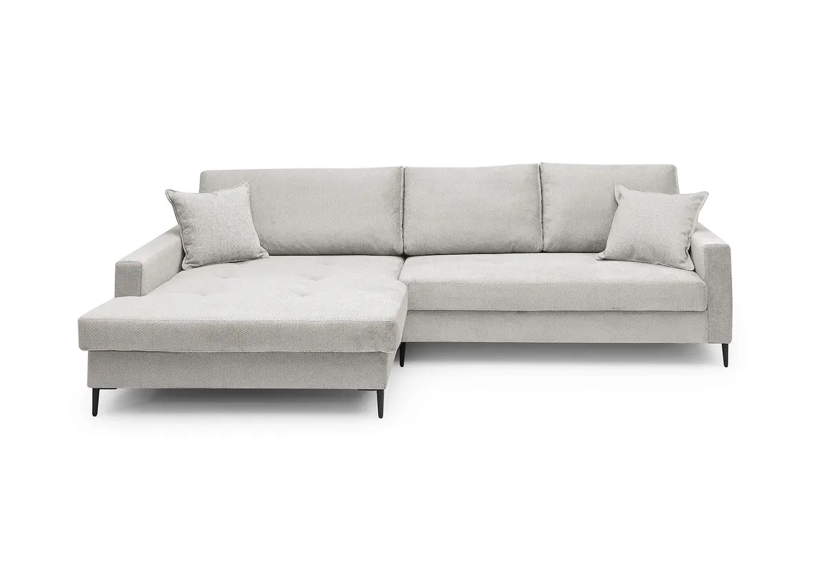 Ecksofa - Longchair links mit 3-Sitzer, Stoff, Creme