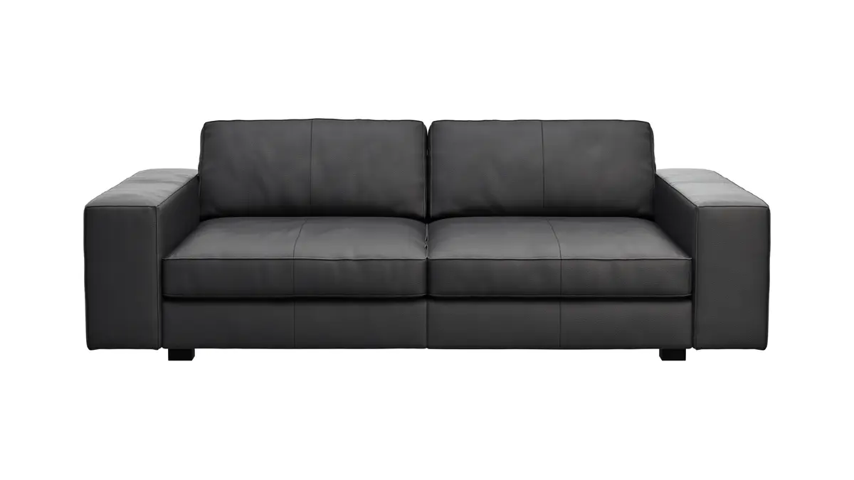 Sofa Aprino 1 - 3,5-Sitzer XXL, Dickleder, Schwarz, Armlehne Block breit