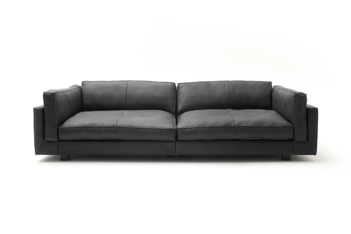 Sofa Aprino 3 - 4-Sitzer XXL, Dickleder, schwarz, Armlehne Kissen